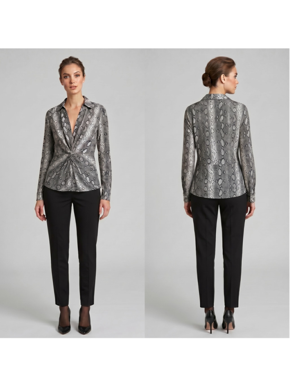 Michael Kors Matte Jersey Snake Print Point Collar V-Neck Front Twist $110 P/XL